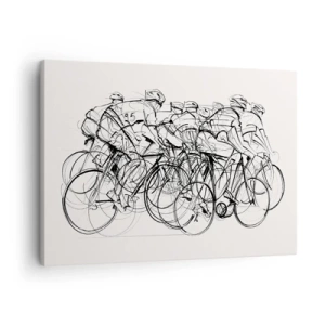 Bild auf Leinwand - Leinwandbild - Eine Gruppe von Radfahrern in Bewegung im minimalistischen Stil - 70x50cm - Gemeinsam als Team - Moderne Wanddekoration für Wohnzimmer und Schlafzimmer ARTTOR