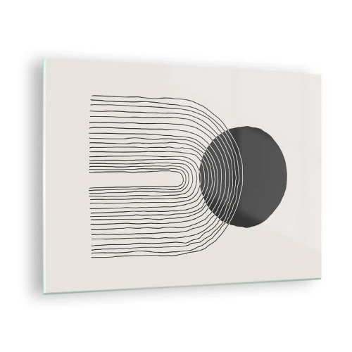 Glasbild - Bild auf glas - Minimalistische Grafik mit schwarzem Kreis und Linien - 70x50cm - Zittern und Vertrauen - Moderne Wanddekoration für Wohnzimmer und Schlafzimmer ARTTOR