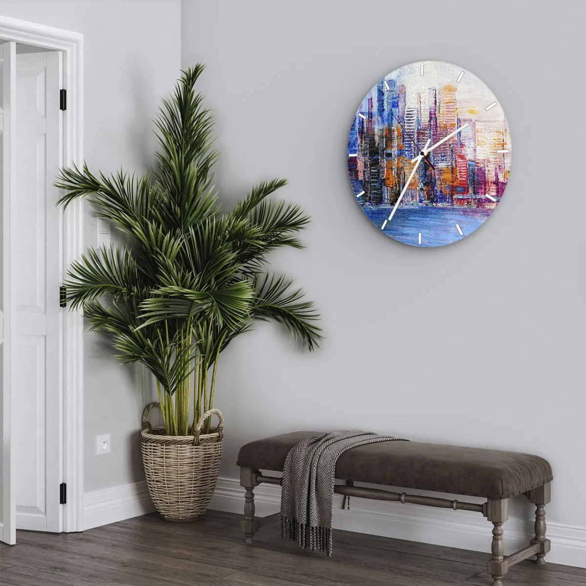 Wanduhr - Glasuhr - Fröhliche Metropole - 30x30 cm