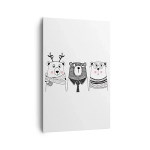 Bild auf Leinwand - Leinwandbild - Drei lustige Bären im minimalistischen Stil - 80x120cm - Teddybär, Teddybär und Bär - Moderne Wanddekoration für Wohnzimmer und Schlafzimmer ARTTOR