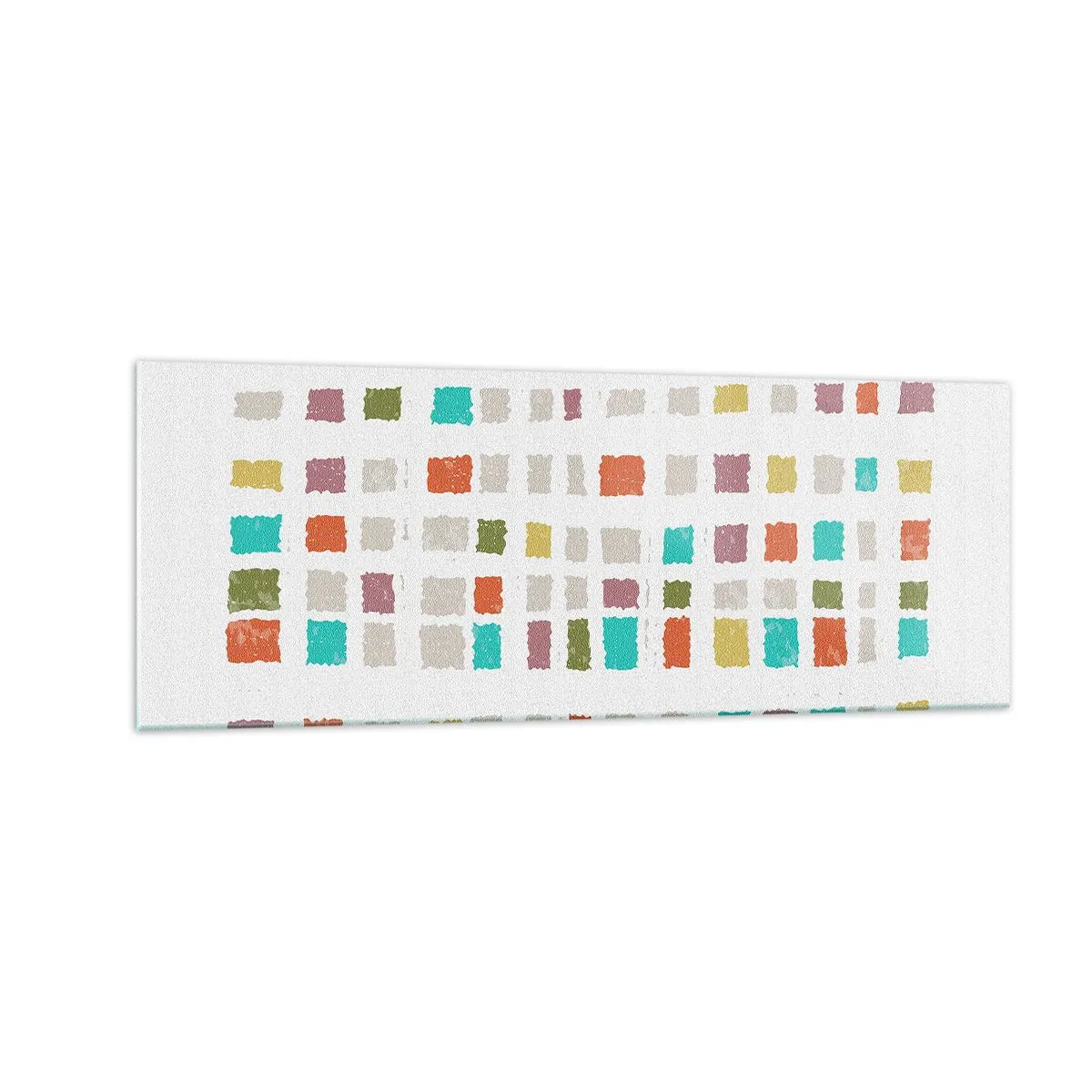 Glasbild - Bild auf glas - Bunte Quadrate in minimalistischer Anordnung auf weißem Hintergrund - 140x50cm - Unbekanntes Spiel - Moderne Wanddekoration für Wohnzimmer und Schlafzimmer ARTTOR