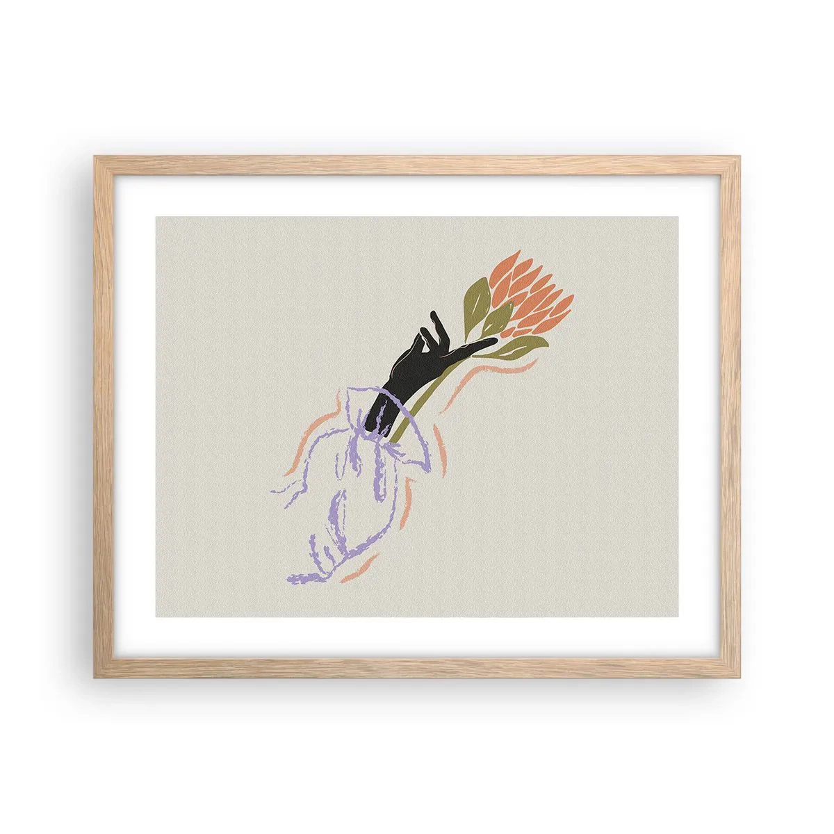 Poster in einem Rahmen aus heller Eiche - Schwesterliche Berührung - 50x40 cm