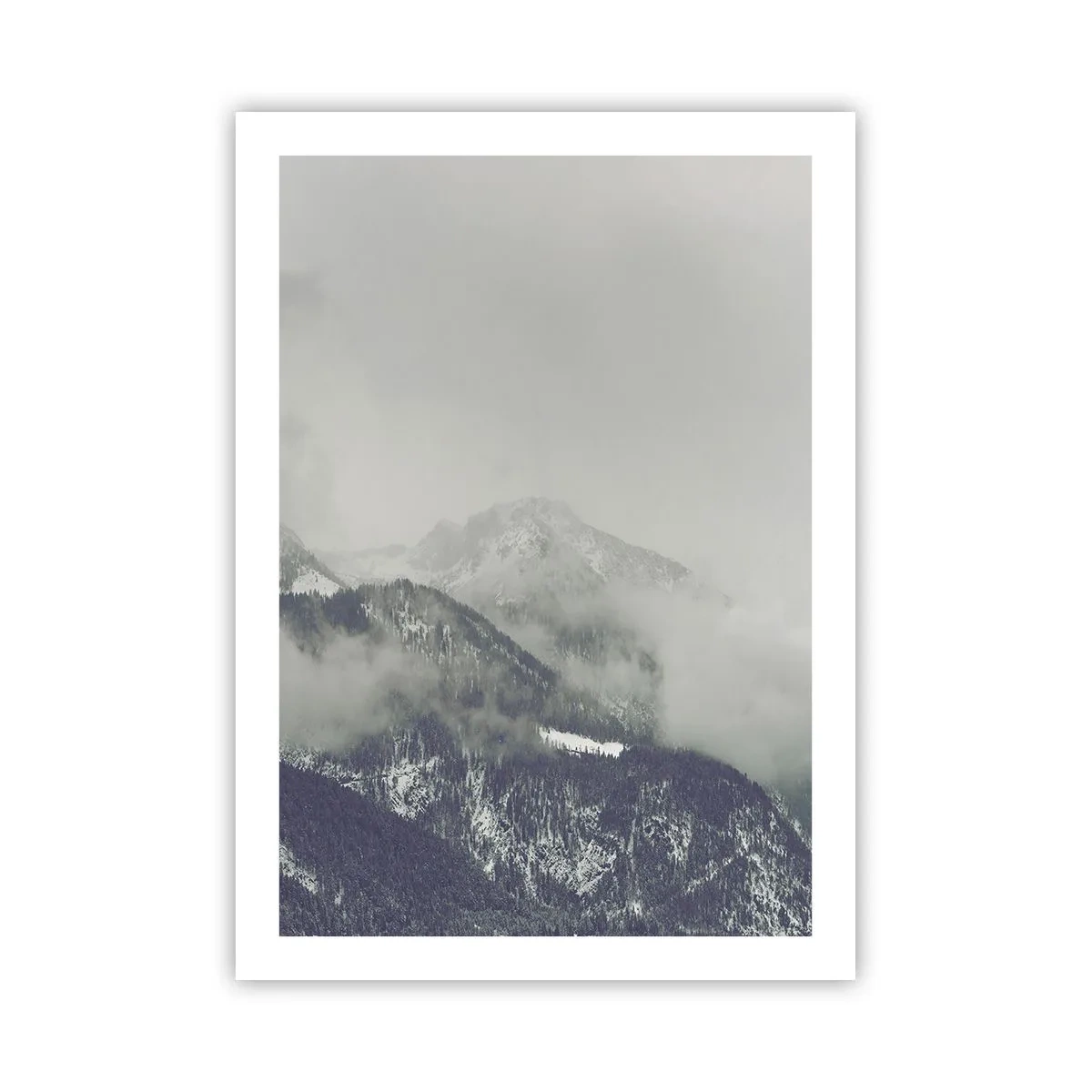 Poster - Nebelige Berge mit geheimnisvoller Atmosphäre - 50x70cm - Nebliges Tal - Moderne Wanddekoration für Wohnzimmer und Schlafzimmer ARTTOR