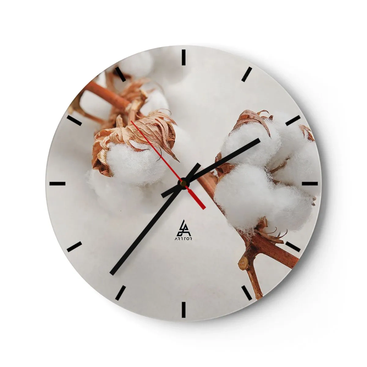 Wanduhr - Glasuhr - Weiße, flauschige Baumwollblumen auf hellem Hintergrund - 30x30cm - Nur umarmen - Moderne Wanddekoration für Wohnzimmer, Küche und Schlafzimmer ARTTOR