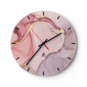 Wanduhr - Glasuhr - Abstrakte Uhr mit rosa und goldenen Akzenten - 30x30cm - Eine Liebkosung der Farben - Moderne Wanddekoration für Wohnzimmer, Küche und Schlafzimmer ARTTOR