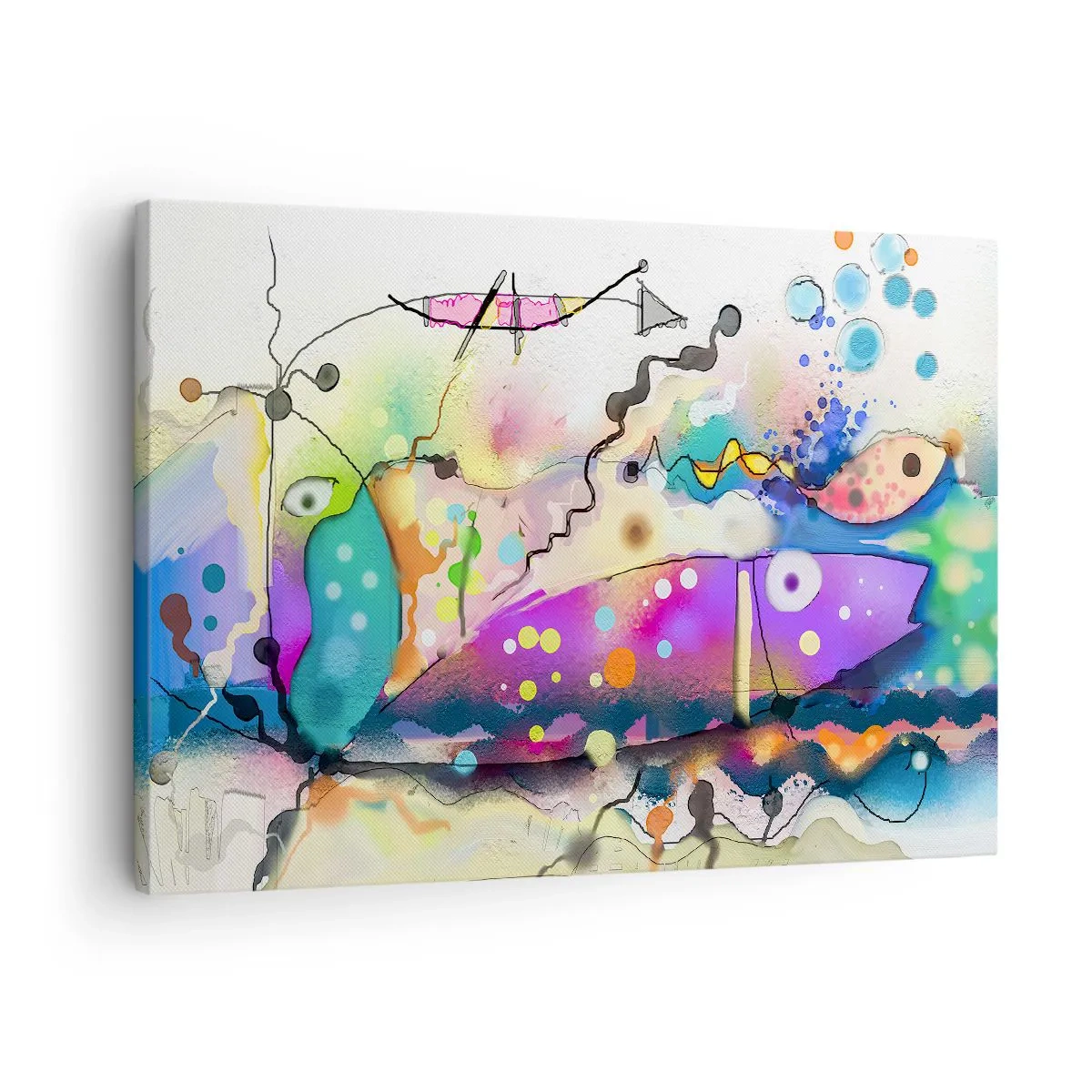 Bild auf Leinwand - Leinwandbild - Abstrakter Fisch in einer farbenfrohen, surrealen Komposition - 70x50cm - Es fehlen die Worte! - Moderne Wanddekoration für Wohnzimmer und Schlafzimmer ARTTOR