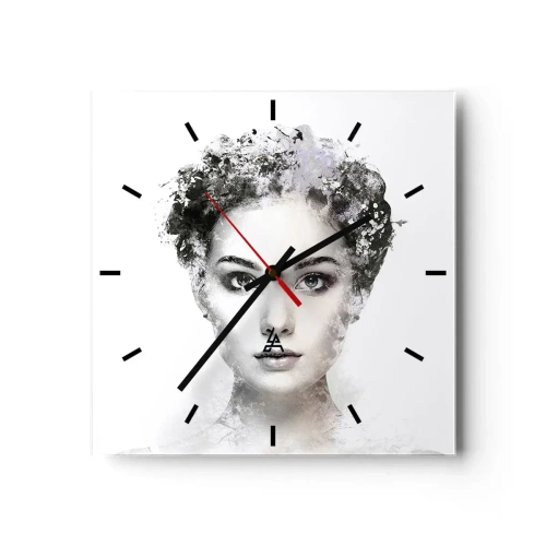 Wanduhr - Glasuhr - Ein künstlerisches Frauenporträt mit zarten abstrakten Akzenten. - 30x30cm - Ein äußerst stilvolles Portrait - Moderne Wanddekoration für Wohnzimmer und Schlafzimmer ARTTOR