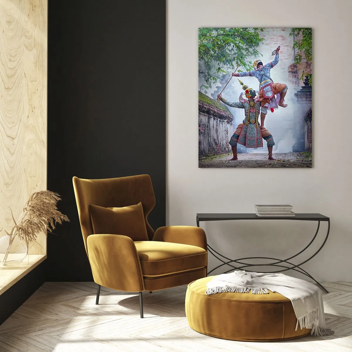 Glasbild - Bild auf glas - Traditioneller Tanz in historischer Umgebung mit lebendigen Farben - 50x70cm - Der Tanz ist umwerfend schön - Moderne Wanddekoration für Wohnzimmer und Schlafzimmer ARTTOR