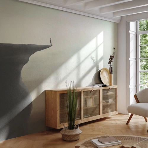 Fototapete Premium Sand - Eine Gestalt, die allein auf einer steilen Klippe steht - 100x70cm - Nach oben, natürlich! - Moderne Wanddekoration für Wohnzimmer und Schlafzimmer ARTTOR