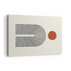 Bild auf Leinwand - Leinwandbild - Modernes abstraktes Muster mit Linien und einem roten Kreis - 100x70cm - Magnetismus von Formen und Farben - Moderne Wanddekoration für Wohnzimmer und Schlafzimmer ARTTOR