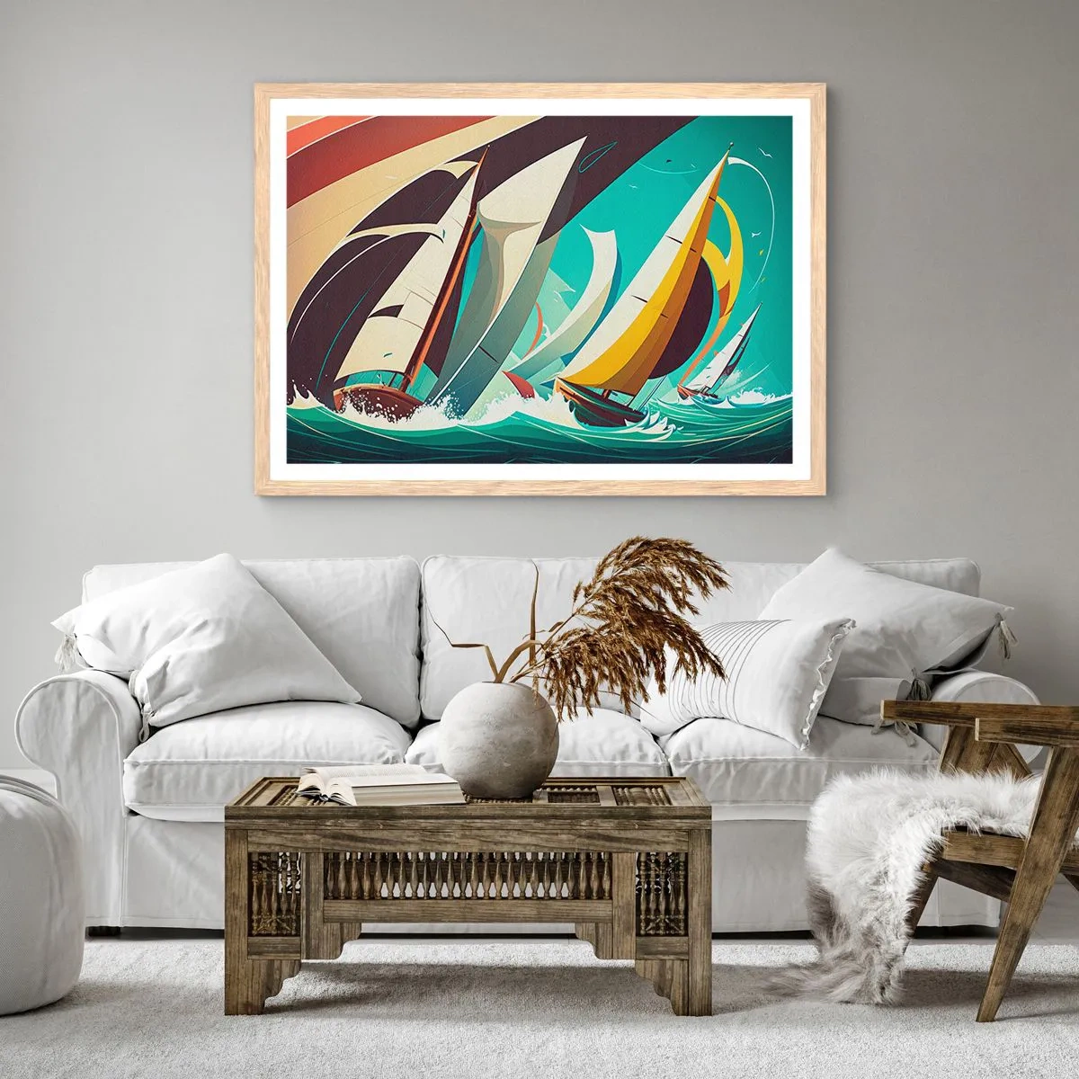 Poster in einem Rahmen aus heller Eiche - Viel Glück mit den Elementen - 100x70 cm