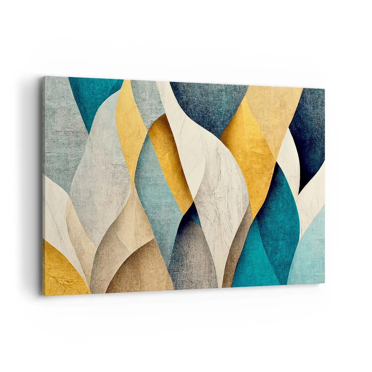 Bild auf Leinwand - Leinwandbild - Abstrakte Wellen in Blau- und Goldtönen - 120x80cm - Rhythmus und Welle - Moderne Wanddekoration für Wohnzimmer und Schlafzimmer ARTTOR