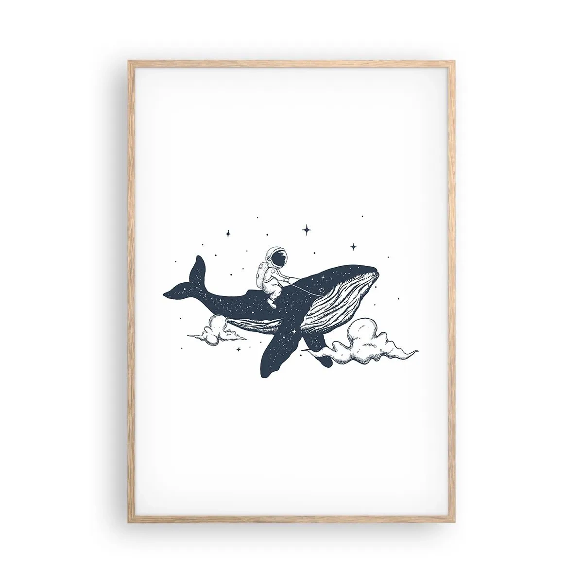 Poster in einem Rahmen aus heller Eiche - Weltraumabenteuer - 70x100 cm