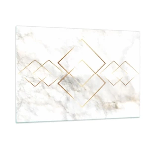 Glasbild - Bild auf glas - Geometrische goldene Rauten auf weißem Marmorhintergrund - 120x80cm - Ein Blick in die Unendlichkeit - Moderne Wanddekoration für Wohnzimmer und Schlafzimmer ARTTOR