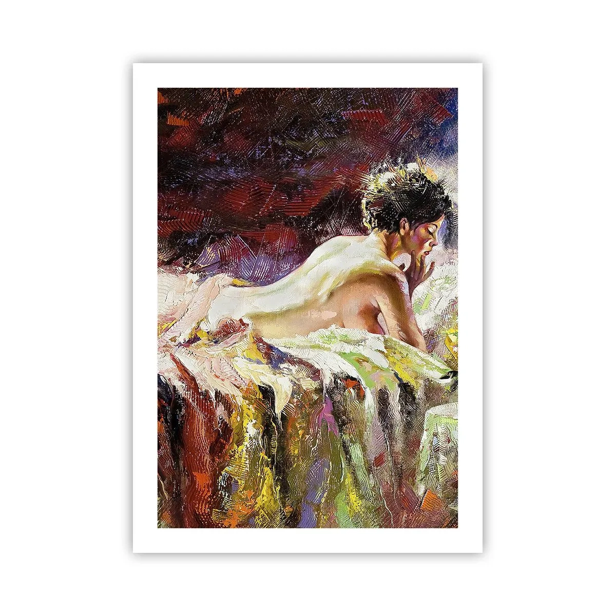 Poster - Künstlerischer Akt einer Frau in farbenfroher Umgebung - 50x70cm - Venus in Gedanken - Moderne Wanddekoration für Wohnzimmer und Schlafzimmer ARTTOR