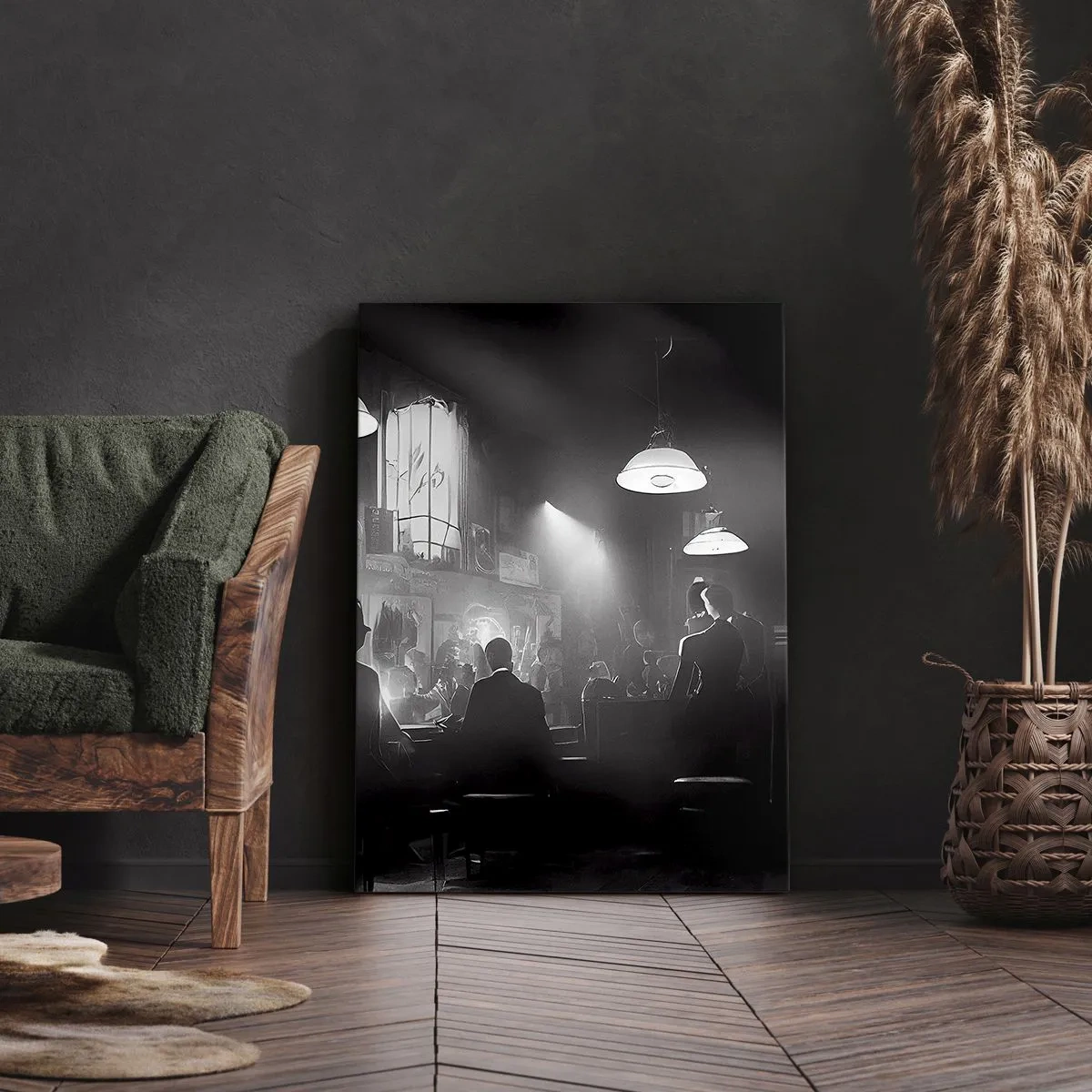 Bild auf Leinwand - Leinwandbild - Schwarz-weiße Jazz-Nachtclubszene - 50x70cm - In Jazz-Atmosphäre - Moderne Wanddekoration für Wohnzimmer und Schlafzimmer ARTTOR