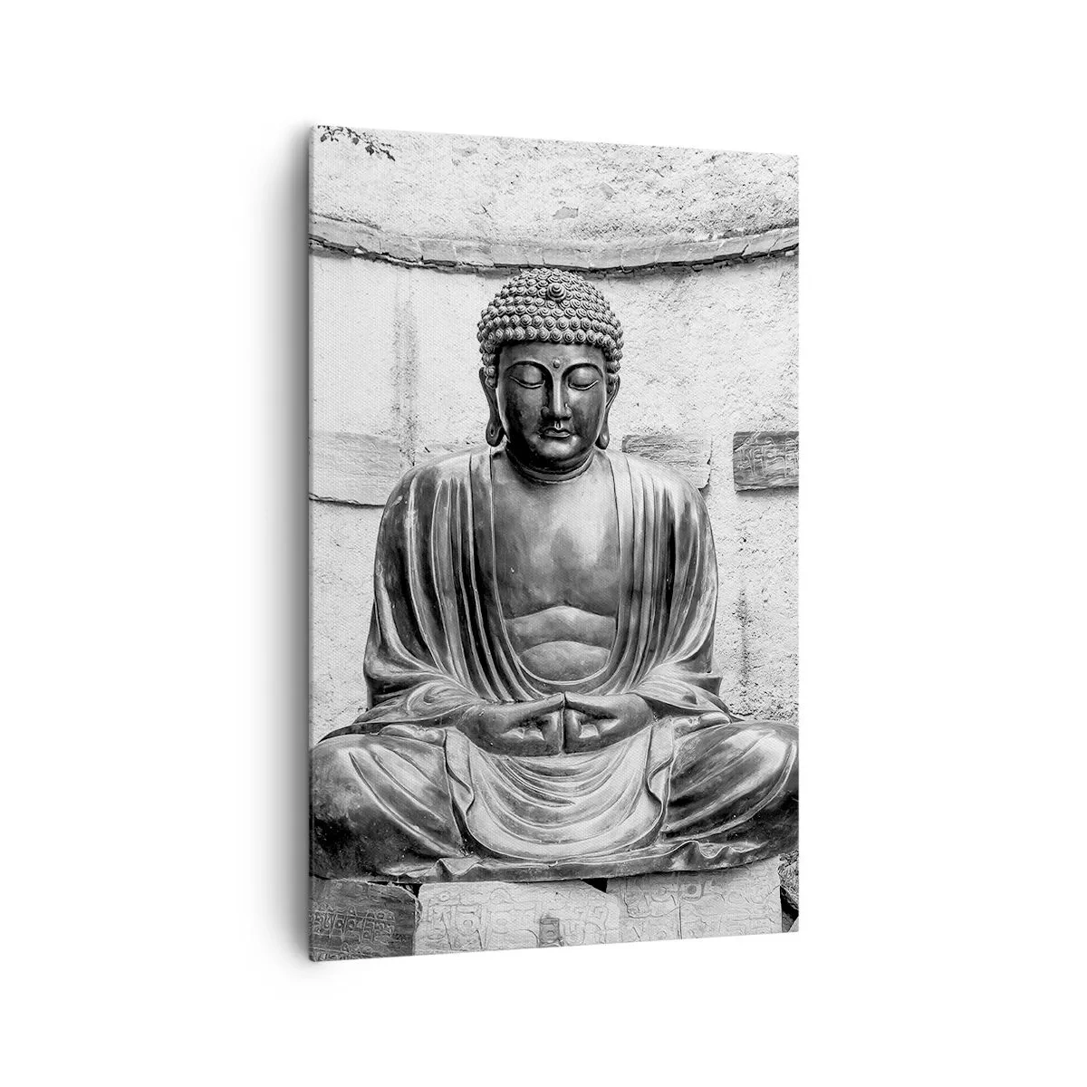 Bild auf Leinwand - Leinwandbild - Schwarz-weiße Buddha-Statue in meditativer Pose - 80x120cm - An der Quelle des Friedens - Moderne Wanddekoration für Wohnzimmer und Schlafzimmer ARTTOR