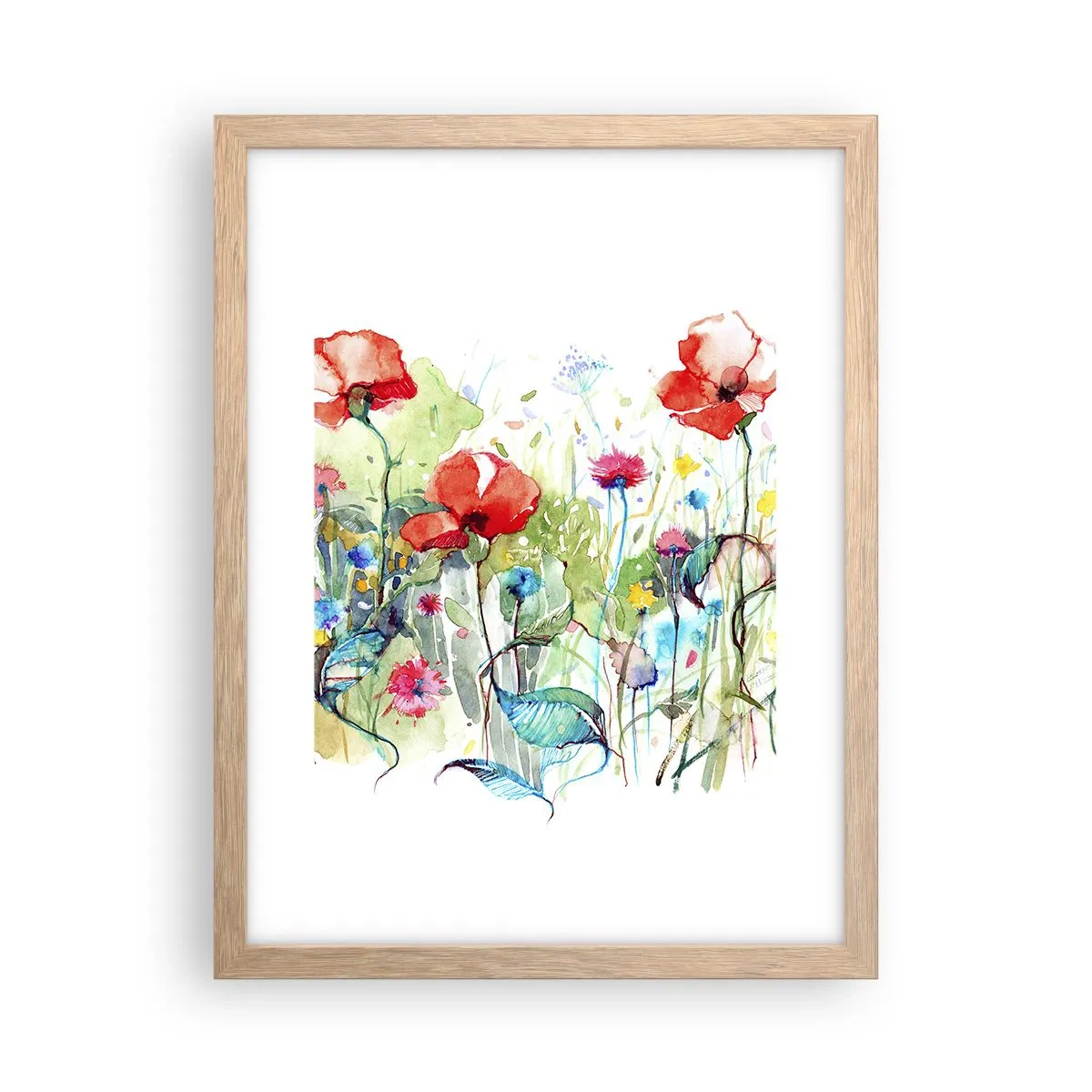 Poster in einem Rahmen aus heller Eiche - Blühende Maiwiese - 30x40 cm