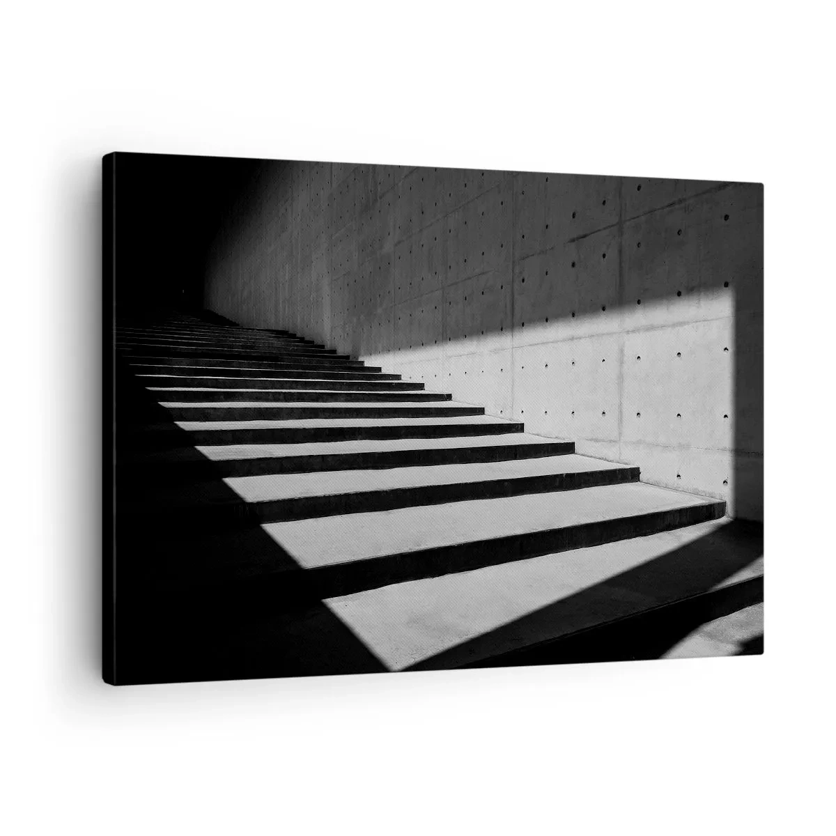 Bild auf Leinwand - Leinwandbild - Treppe im minimalistischen Stil in Schwarz und Weiß - 70x50cm - Rohe Schönheit des Modernismus - Moderne Wanddekoration für Wohnzimmer und Schlafzimmer ARTTOR