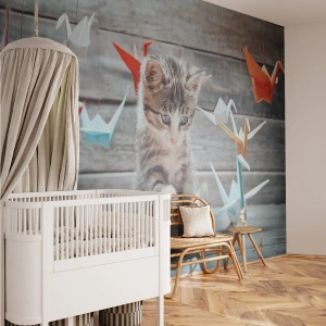 Selbstklebende Fototapete Deluxe Sticker - Erste Stunde - Tiere, Katze, Origami - 100x70 cm