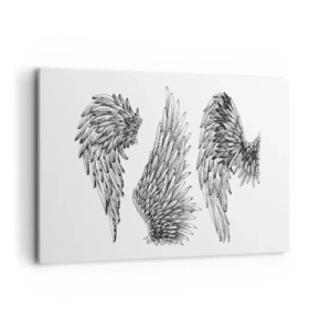 Bild auf Leinwand - Leinwandbild - Drei schwarz-weiße Skizzen von Flügeln im minimalistischen Stil. - 120x80cm - Und du kannst ein Engel werden - Moderne Wanddekoration für Wohnzimmer und Schlafzimmer ARTTOR