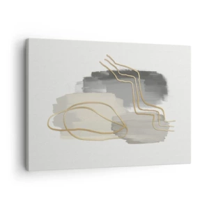 Bild auf Leinwand - Leinwandbild - Abstrakte goldene Linien auf grauem Hintergrund - 70x50cm - Dauer und Bewegung - Moderne Wanddekoration für Wohnzimmer und Schlafzimmer ARTTOR