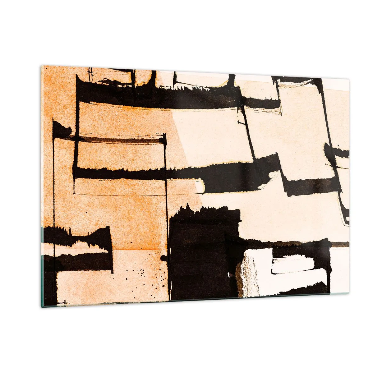 Glasbild - Bild auf glas - Geometrische Abstraktion in Beige- und Schwarztönen - 120x80cm - Also doch Ordnung - Moderne Wanddekoration für Wohnzimmer und Schlafzimmer ARTTOR