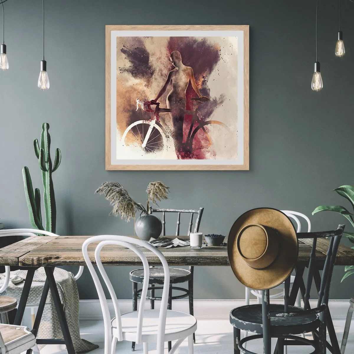 Poster in einem Rahmen aus heller Eiche - Eine Fahrradseele in Marmorformen - 50x50 cm
