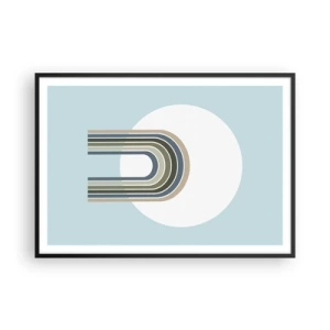 Poster in einem schwarzem Rahmen - Eine minimalistische Komposition mit einem Kreis und Linien auf pastellfarbenem Hintergrund. - 100x70cm - Unwiderstehliche Anziehungskraft - Moderne Wanddekoration für Wohnzimmer und Schlafzimmer ARTTOR
