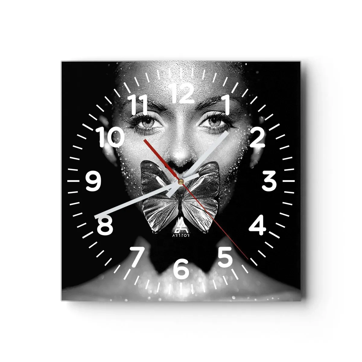 Wanduhr - Glasuhr - Schmetterlingskuss - 30x30 cm