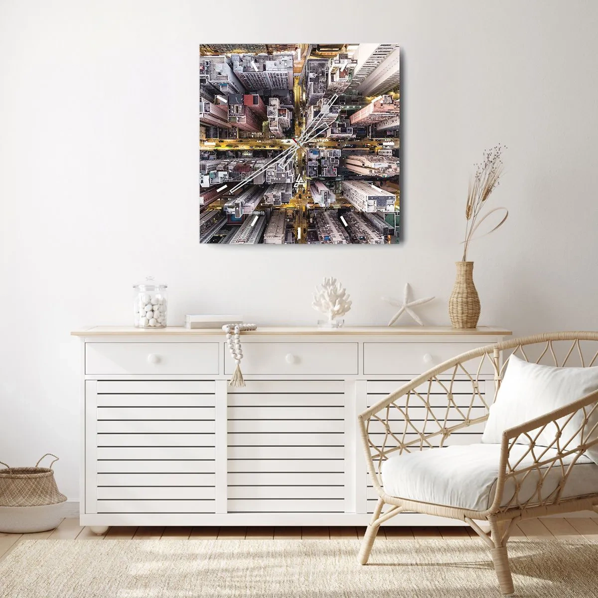 Wanduhr - Glasuhr - Eine Stadt voller Wolkenkratzer aus der Vogelperspektive - 30x30cm - Grüße aus Hongkong - Moderne Wanddekoration für Wohnzimmer und Schlafzimmer ARTTOR