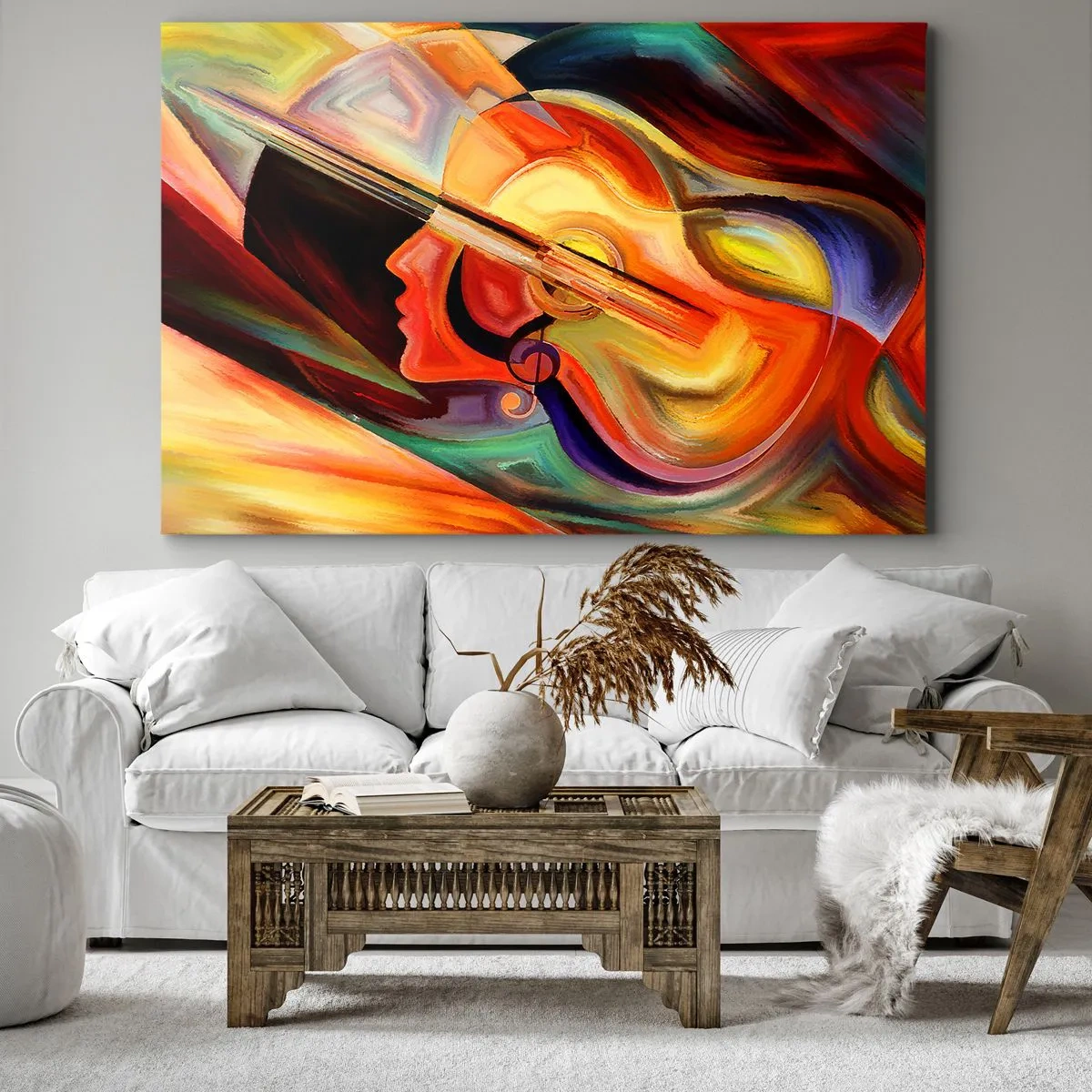 Bild auf Leinwand - Leinwandbild - Bunte Abstraktion, inspiriert von Musik und Gitarre - 70x50cm - Alles ist gut - Moderne Wanddekoration für Wohnzimmer und Schlafzimmer ARTTOR