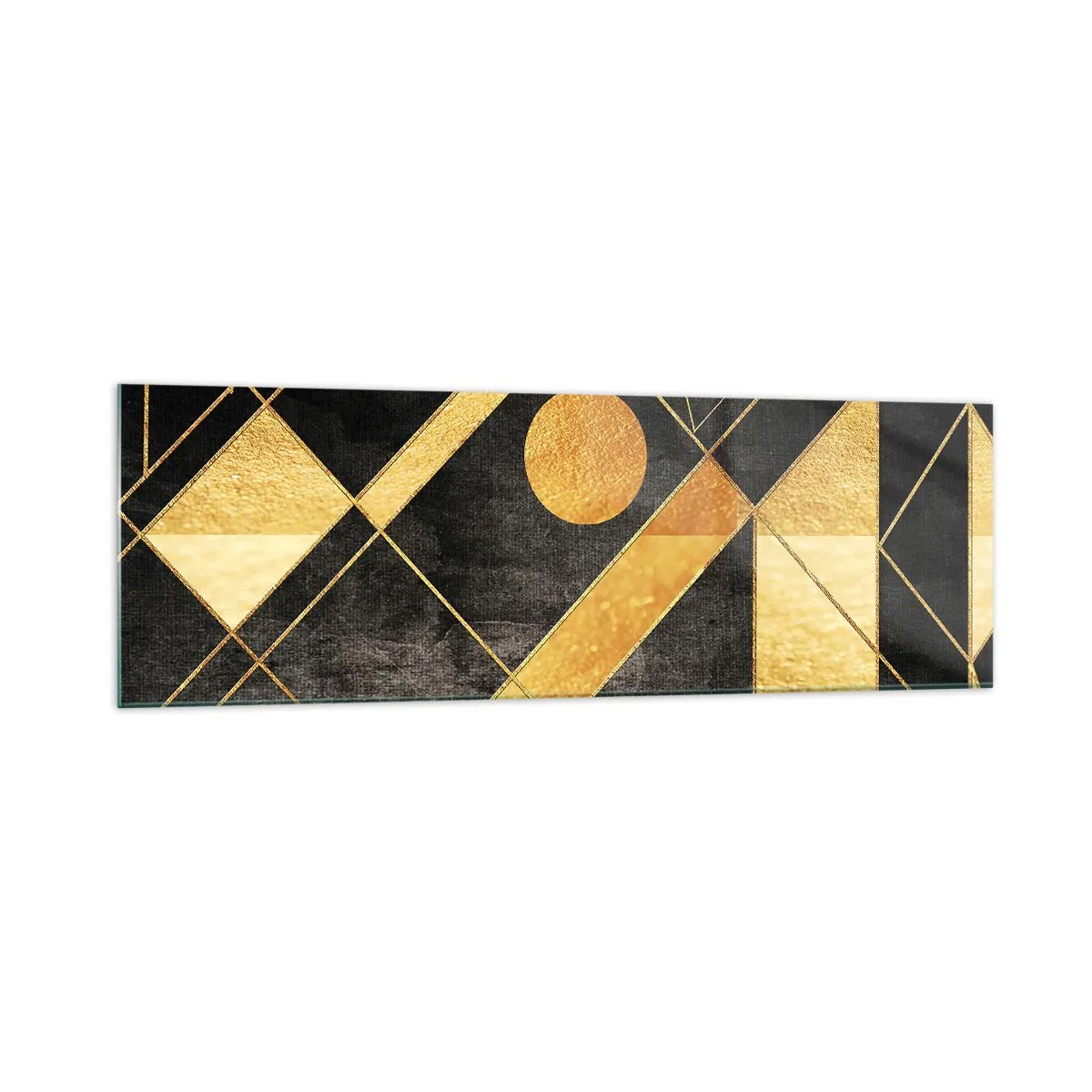 Glasbild - Bild auf glas - Geometrische Formen in Gold- und Schwarztönen - 160x50cm - Die Sonne der Wüste - Moderne Wanddekoration für Wohnzimmer und Schlafzimmer ARTTOR