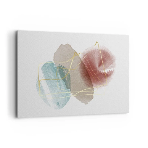Bild auf Leinwand - Leinwandbild - Abstrakte Formen mit zarten Farben und goldenen Linien - 120x80cm - Korallen des Weltraums - Moderne Wanddekoration für Wohnzimmer und Schlafzimmer ARTTOR