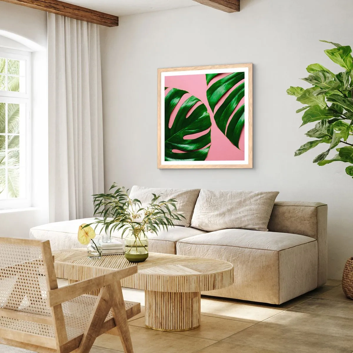 Poster in einem Rahmen aus heller Eiche - Rendezvous im Grünen - 40x40 cm