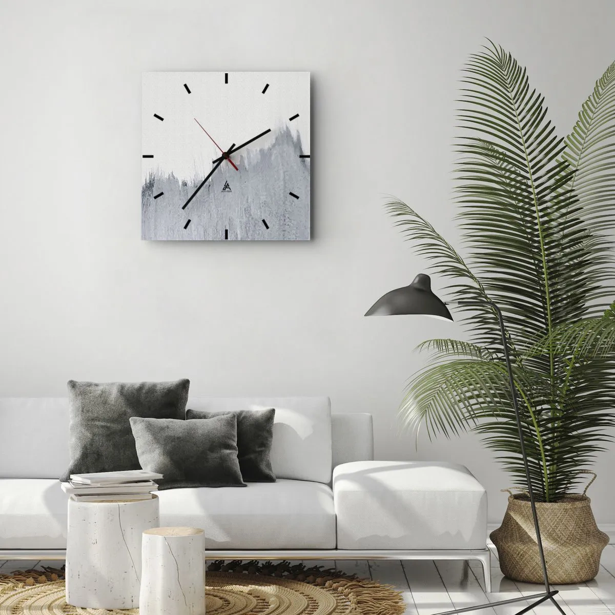 Wanduhr - Glasuhr - Abstrakte graue Komposition im minimalistischen Stil - 30x30cm - Mysteriöse Aufzeichnung - Moderne Wanddekoration für Wohnzimmer und Schlafzimmer ARTTOR