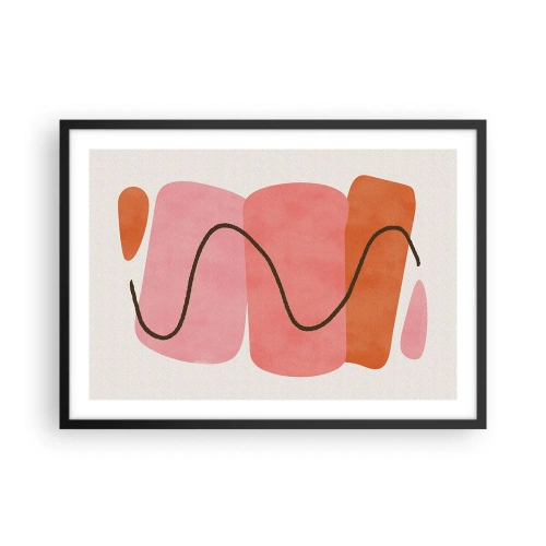 Poster in einem schwarzem Rahmen - Abstrakte Formen in Rosa- und Orangetönen - 70x50cm - Sanfte Bewegung der Formen - Moderne Wanddekoration für Wohnzimmer und Schlafzimmer ARTTOR