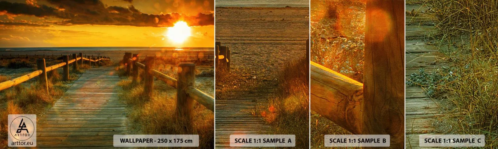 Fototapeten Muster Selbstklebend Deluxe Sticker - In altem Gold gebadet - Landschaft, Meer, Abstieg zum Strand - 100x30 cm