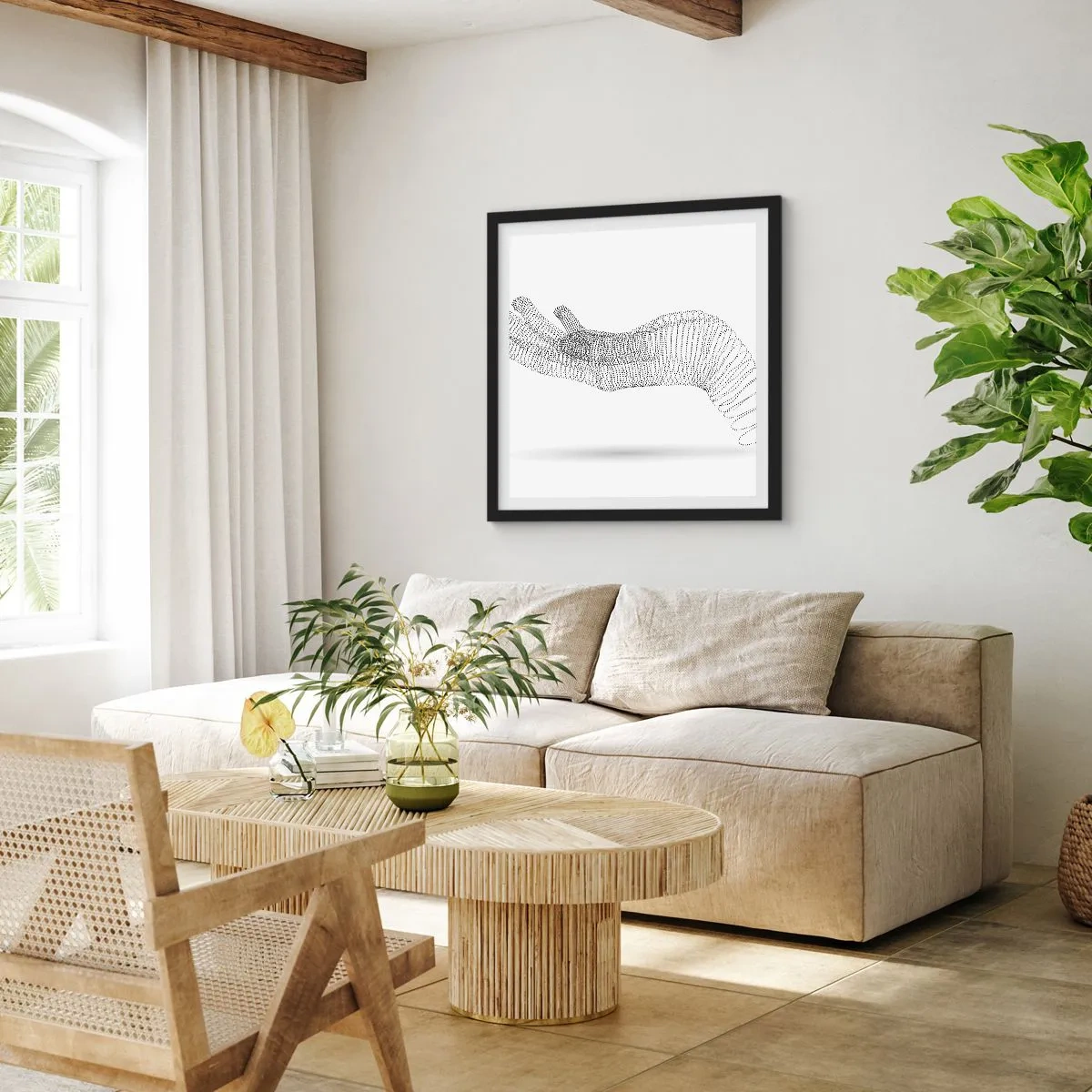 Poster in einem schwarzem Rahmen - Federnde Hand - 50x50 cm