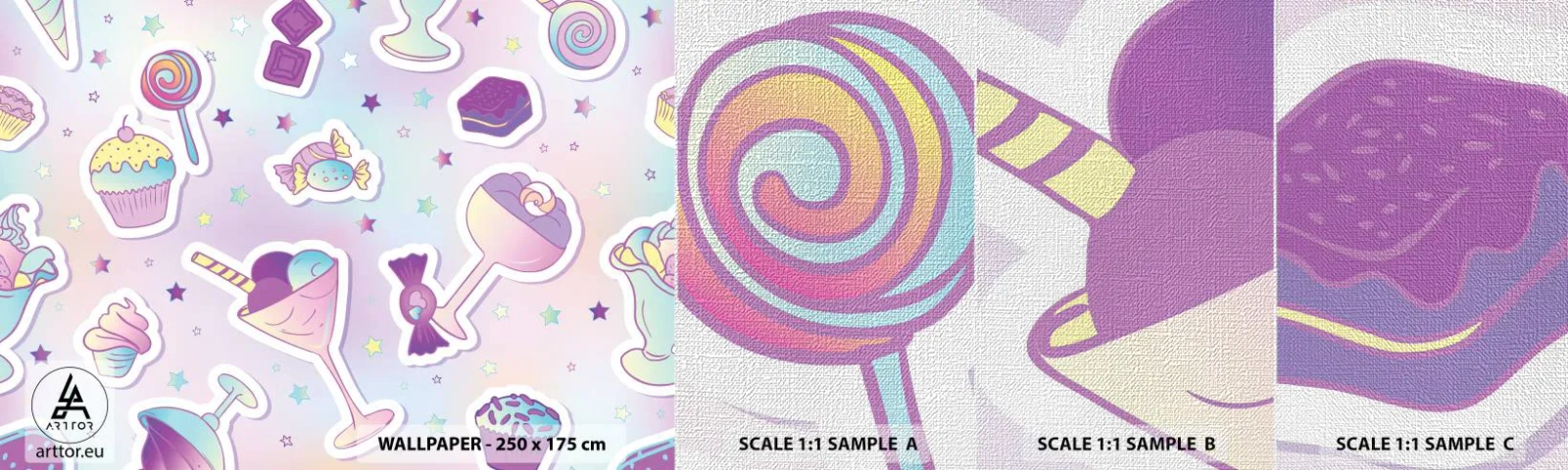 Fototapeten Muster Premium Canvas - Dass es jeden Tag ein Geburtstag wäre - Für Kinder, Süßigkeiten, Lutscher - 100x30 cm