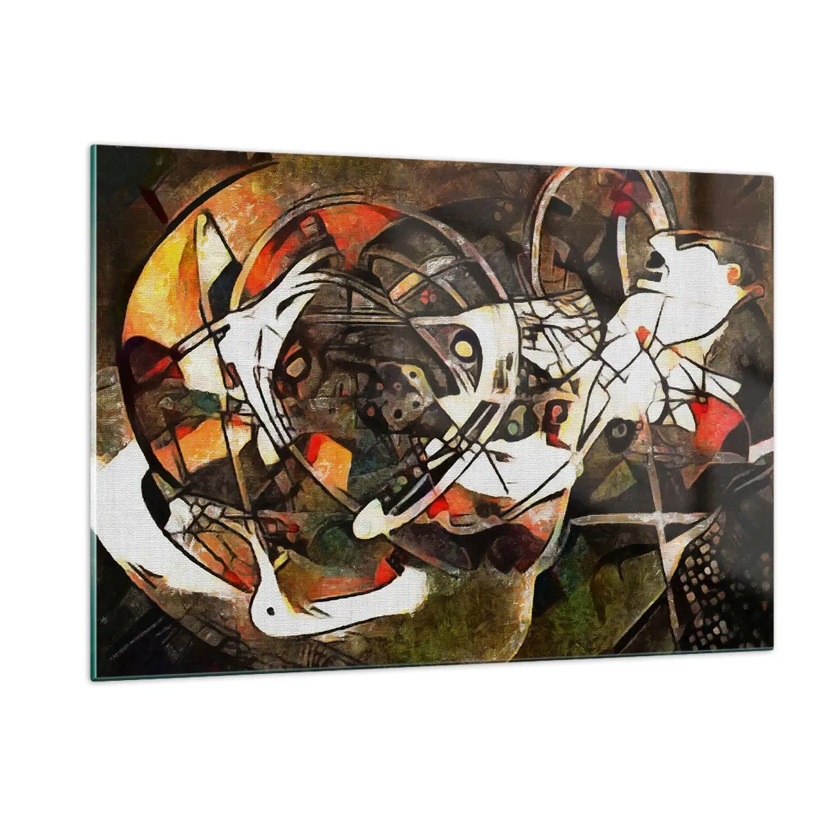 Glasbild - Bild auf glas - Abstrakte Malerei mit Kreisen und dynamischen Linien - 120x80cm - Hören Sie den Verkehr? - Moderne Wanddekoration für Wohnzimmer und Schlafzimmer ARTTOR