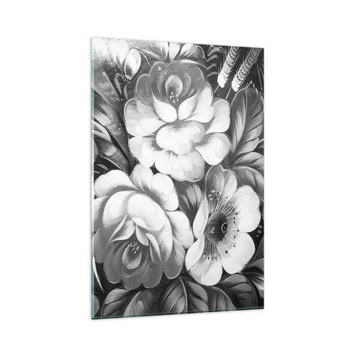 Glasbild - Bild auf glas - Schwarze und weiße Blumen in einer klassischen und eleganten Komposition - 80x120cm - Schön auch in Grau - Moderne Wanddekoration für Wohnzimmer und Schlafzimmer ARTTOR