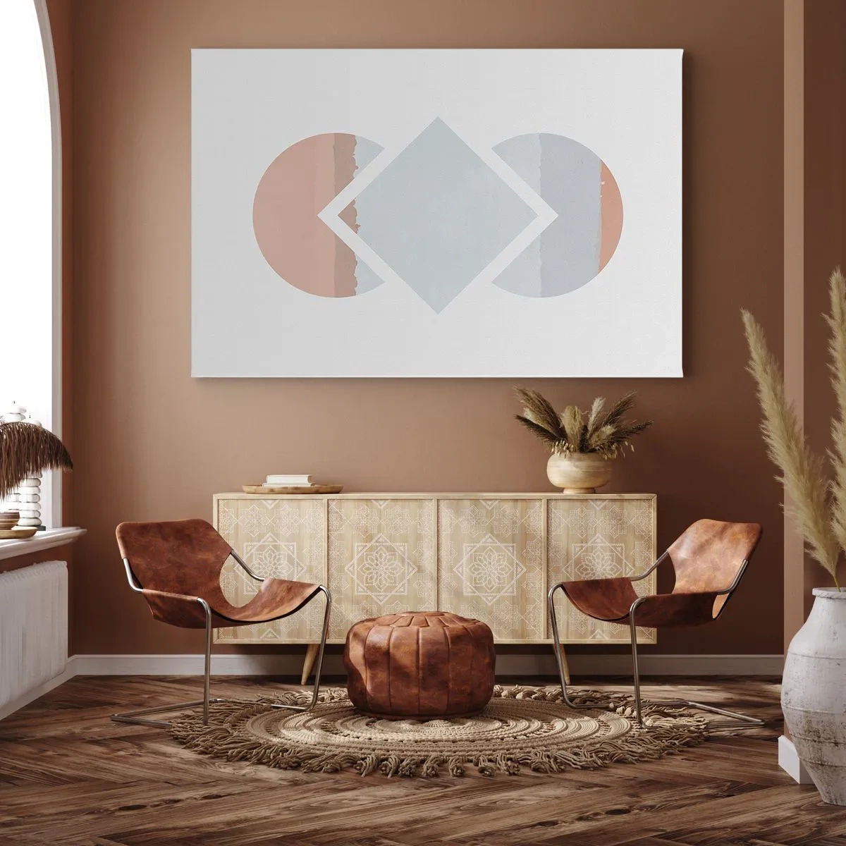 Bild auf Leinwand - Leinwandbild - Ein minimalistisches Gemälde mit geometrischen Formen - 120x80cm - Die Situation ist klar - Moderne Wanddekoration für Wohnzimmer und Schlafzimmer ARTTOR