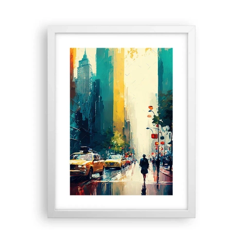 Poster in einem weißen Rahmen - New York – selbst der Regen ist hier bunt - 30x40 cm