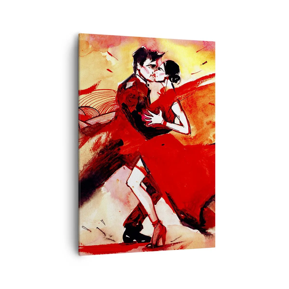 Bild auf Leinwand - Leinwandbild - Ein Paar tanzt Tango in Rottönen vor einem dynamischen Hintergrund. - 70x100cm - Der violette Rhythmus der Leidenschaft - Moderne Wanddekoration für Wohnzimmer und Schlafzimmer ARTTOR