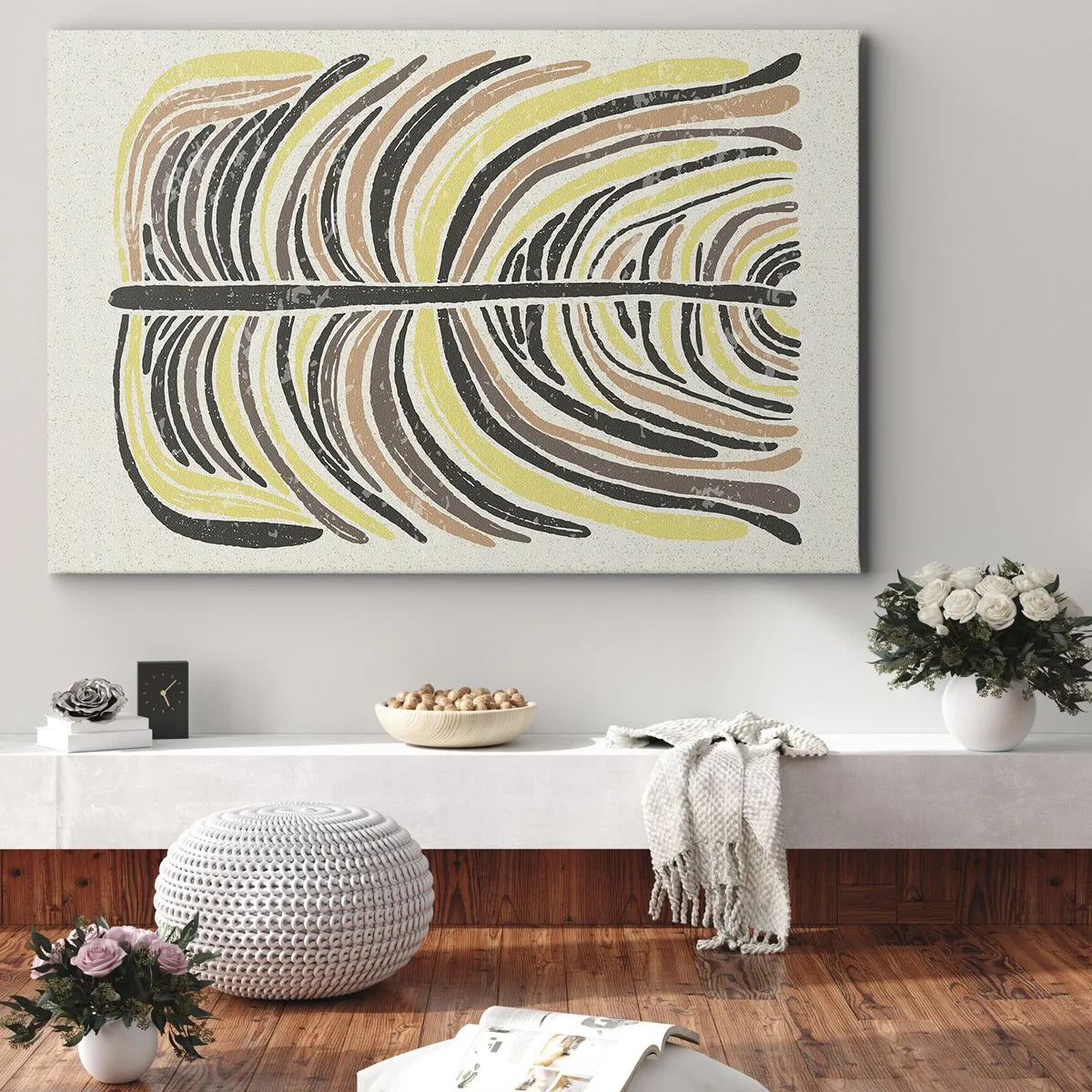 Bild auf Leinwand - Leinwandbild - Abstraktes Blattmotiv in Erdtönen - 70x50cm - Abstraktion voller Leben - Moderne Wanddekoration für Wohnzimmer und Schlafzimmer ARTTOR