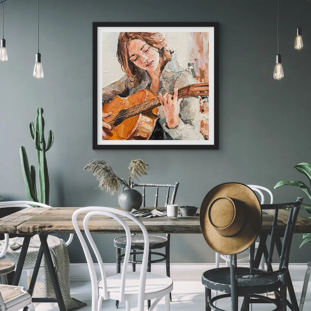 Poster in einem schwarzem Rahmen - Konzert für Gitarre und Mädchenherz - 60x60 cm