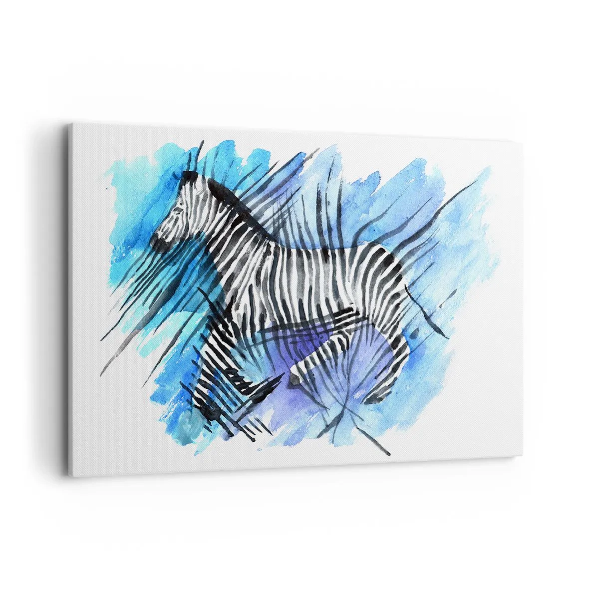 Bild auf Leinwand - Leinwandbild - Aquarell-Illustration eines Zebras vor blauem Himmel - 100x70cm - In Streifen versteckt - Moderne Wanddekoration für Wohnzimmer und Schlafzimmer ARTTOR