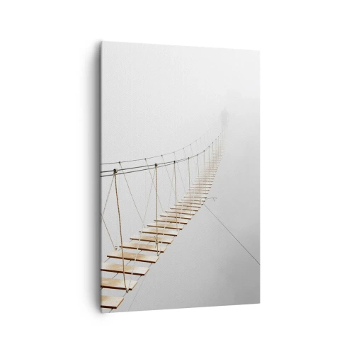 Bild auf Leinwand - Leinwandbild - Eine Hängebrücke im Nebel aus minimalistischer Perspektive - 80x120cm - Wohin wird es dich führen? - Moderne Wanddekoration für Wohnzimmer und Schlafzimmer ARTTOR