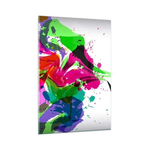 Glasbild - Bild auf glas - Farbenfrohes abstraktes Porträt mit dynamischen Formen - 80x120cm - Eine Geschichte in den Farben des Regenbogens - Moderne Wanddekoration für Wohnzimmer und Schlafzimmer ARTTOR